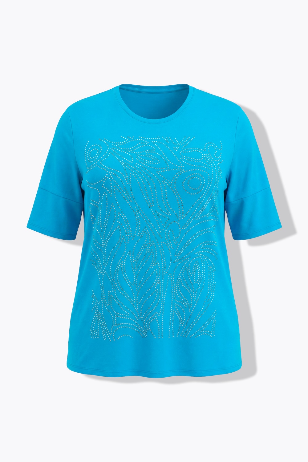Stora storlekar T-shirt med glittermotiv, Dam, turkos, storlek: 46/48, Bomull, Ulla Popken