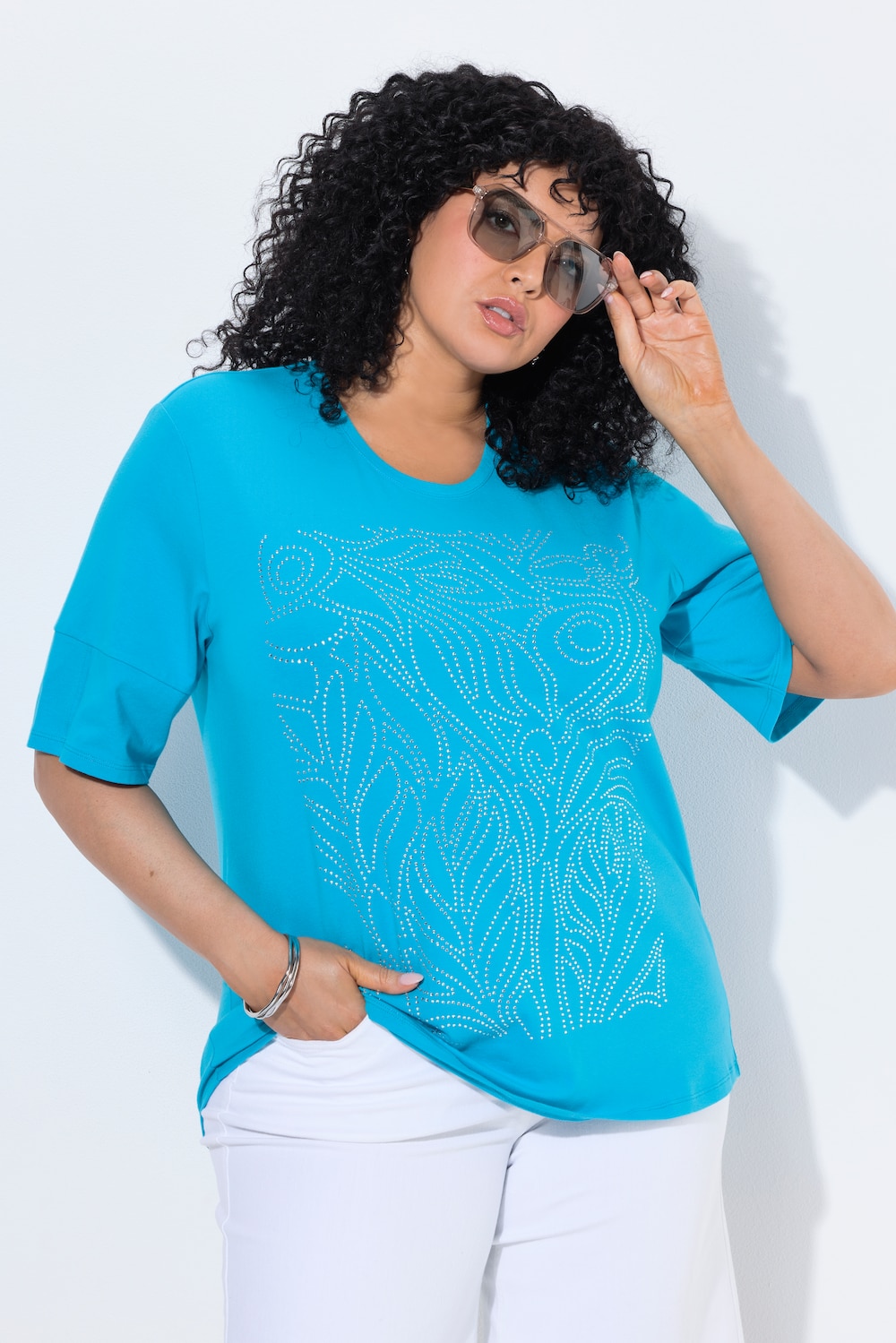 T-Shirt, Glitzermotiv, Rundhalsausschnitt, Halbarm