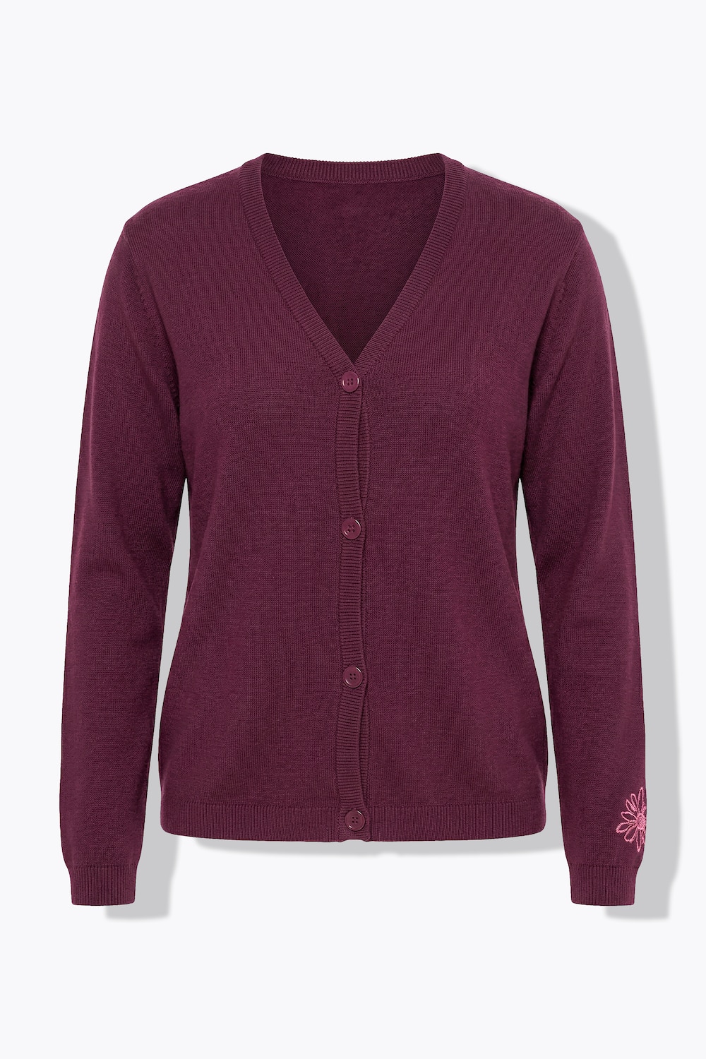 Strickjacke, Rückenmotiv, V-Ausschnitt, Langarm