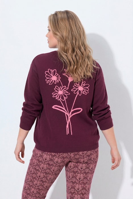 Strickjacke, Rückenmotiv, V-Ausschnitt, Langarm