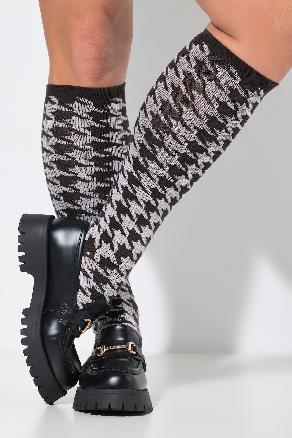Kompressionsknæstrømper med houndstooth-mønster