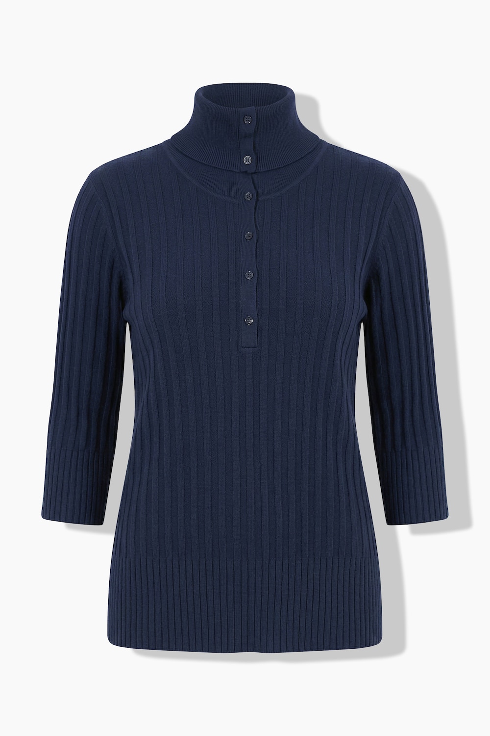 Pullover, Rippstrick, Rollkragen, 3/4-Arm, Biobaumwolle
