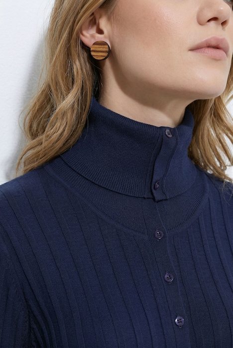 Pullover, Rippstrick, Rollkragen, 3/4-Arm, Biobaumwolle