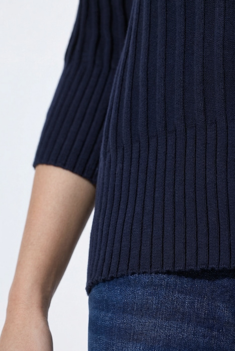 Pullover, Rippstrick, Rollkragen, 3/4-Arm, Biobaumwolle
