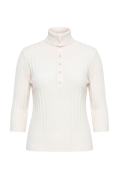 Pullover, Rippstrick, Rollkragen, 3/4-Arm, Biobaumwolle