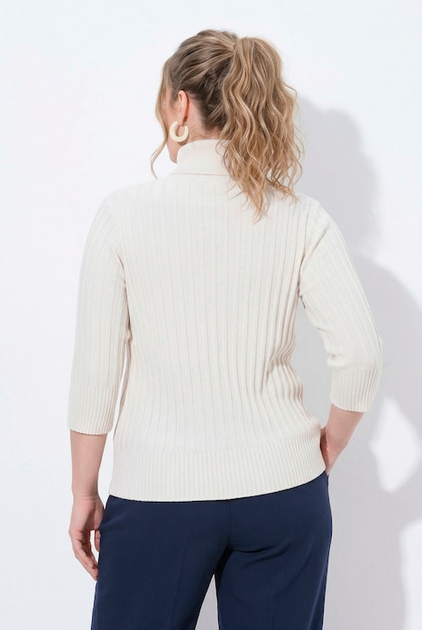 Pullover, Rippstrick, Rollkragen, 3/4-Arm, Biobaumwolle