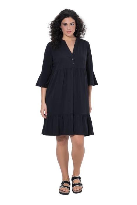 Žerzejové šaty, áčkový střih, tunikový výstřih, 3/4 rukávy