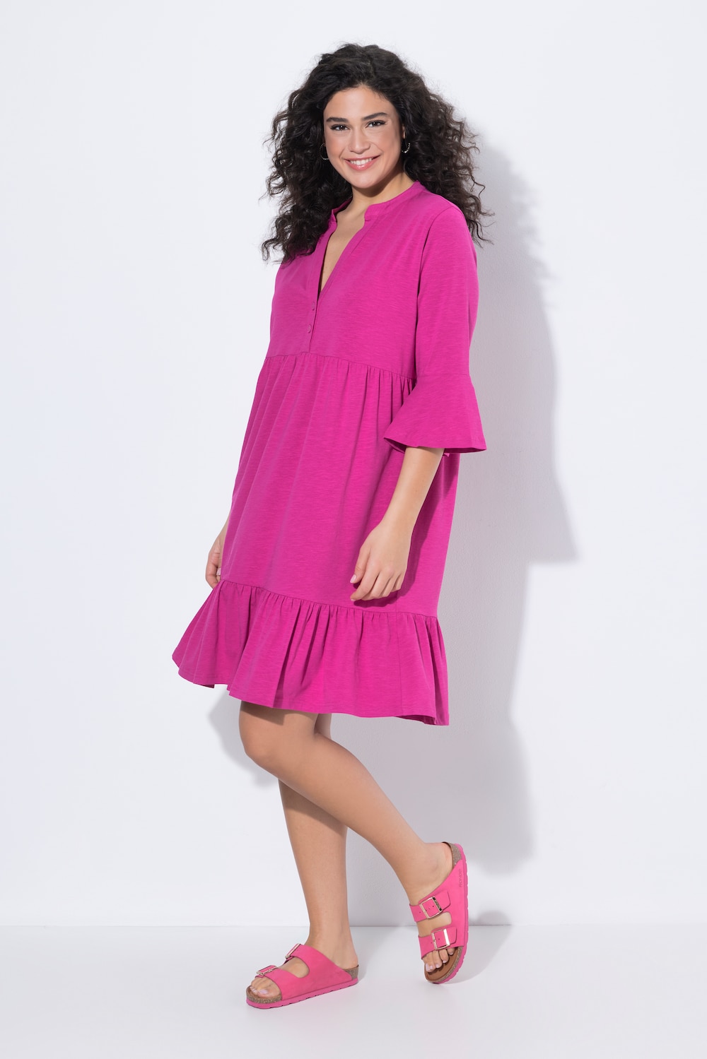 Jerseykleid, A-Linie, Tunika-Ausschnitt, 3/4-Arm