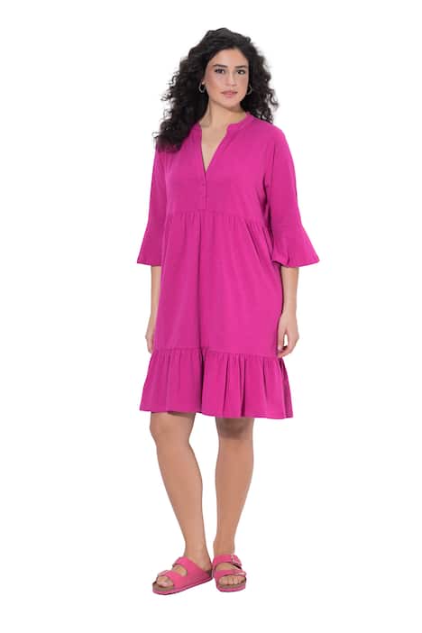 Žerzejové šaty, áčkový střih, tunikový výstřih, 3/4 rukávy