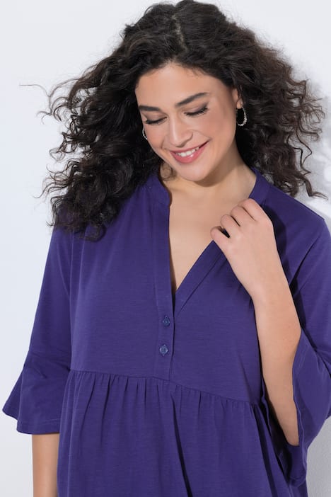 Jersey jurk, A-lijn, tuniekhals, 3/4-mouwen