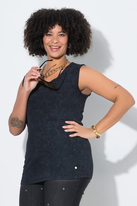 Top, körpernahe Passform, Fransenkanten