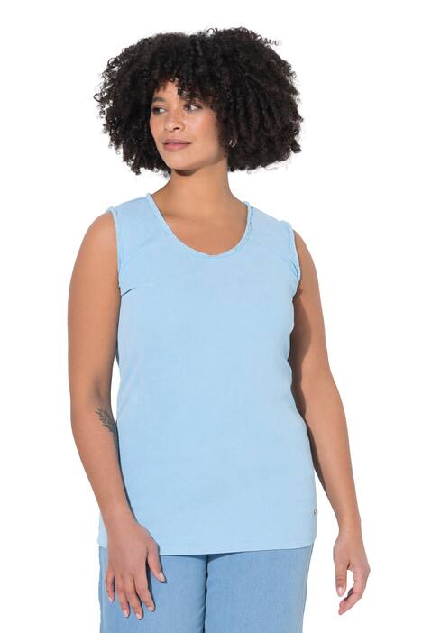 Stonewashed Fringed Hem Tank Top