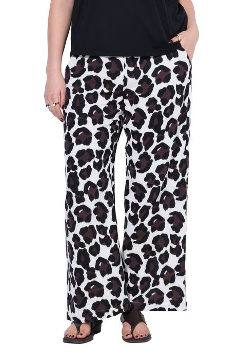 Kalhoty, široký střih, mušelín, leopard
