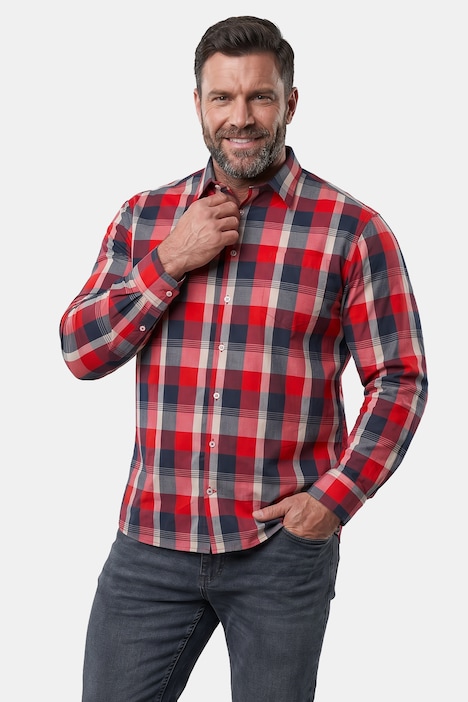 Koszula w kratę, długi rękaw, kołnierzyk typu kent, wygodny krój, do rozm. 8 XL