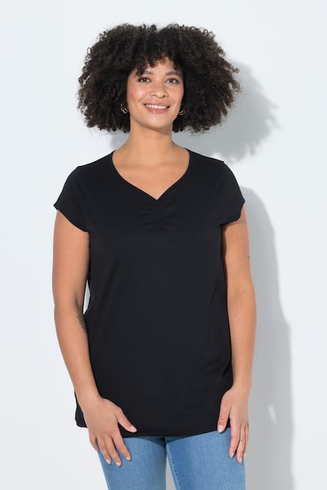 T-Shirt, bequeme Passform, Herz-Ausschnitt mit Raffung