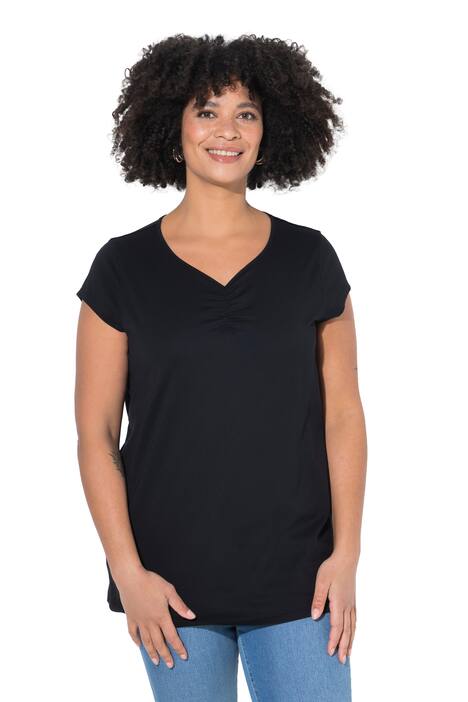 Tričko, volný střih, srdcový výstřih s řasením