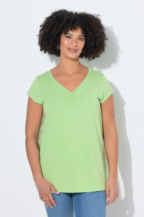 T-Shirt, bequeme Passform, Herz-Ausschnitt mit Raffung