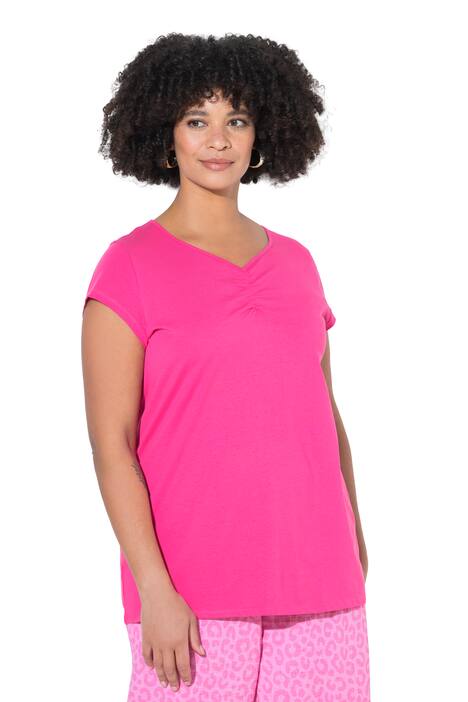 Tričko, volný střih, srdcový výstřih s řasením