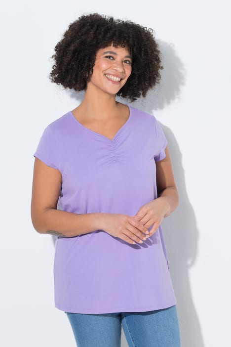 T-Shirt, bequeme Passform, Herz-Ausschnitt mit Raffung