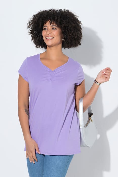 T-Shirt, bequeme Passform, Herz-Ausschnitt mit Raffung