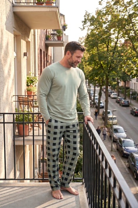 Schlafanzug, Zweiteiler, Bauchfit, Karo, Langarm, bis 8 XL