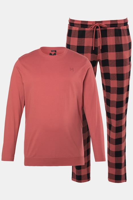 Piżama, zestaw dwuczęściowy, Belly Fit, krata, długi rękaw, do rozm. 8XL