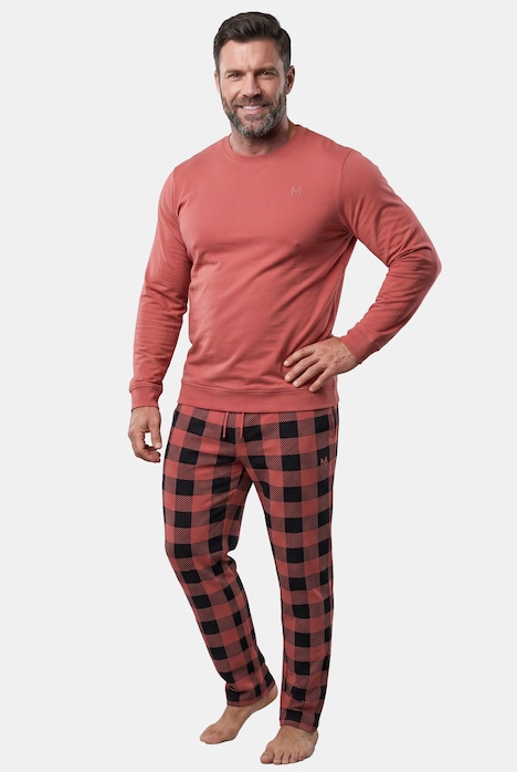 Piżama, zestaw dwuczęściowy, Belly Fit, krata, długi rękaw, do rozm. 8XL