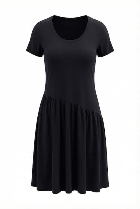 Žerzejové šaty, šikmý šev v pase, krátké rukávy