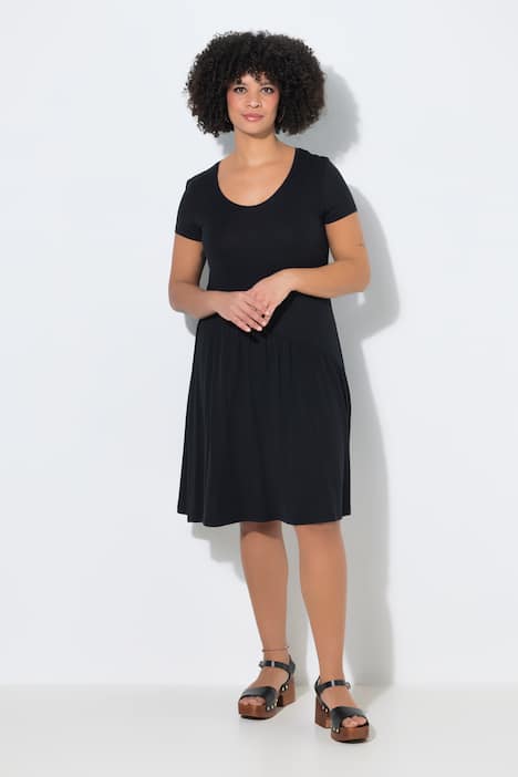 Asymmetric Flounce Panel Short Sleeve Jersey Dress