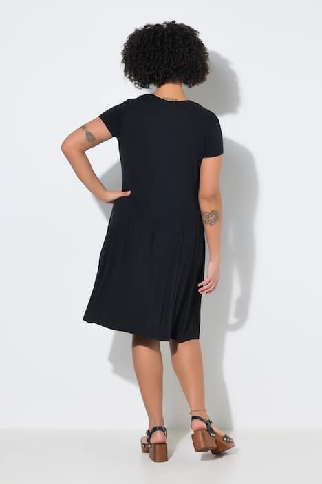 Asymmetric Flounce Panel Short Sleeve Jersey Dress