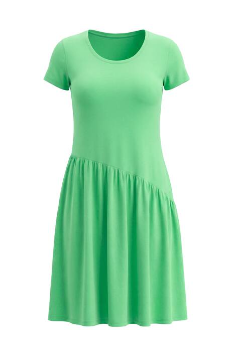 Žerzejové šaty, šikmý šev v pase, krátké rukávy