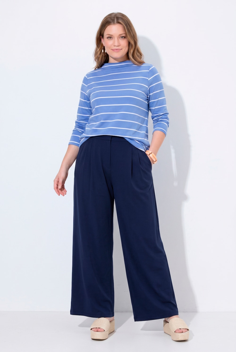 Jersey broek, wijde, uitlopende pijpen, elastische tailleband, LENZINGâ¢ ECOVERO-viscose
