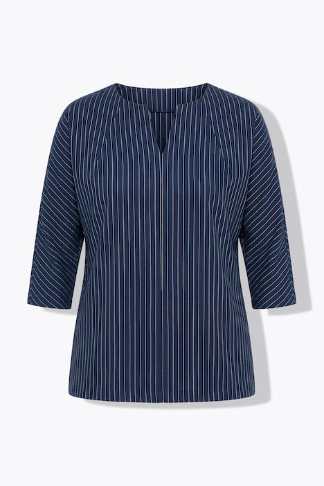 Sweatshirt med nålestriber, tunika-udskæring og 3/4-ærmer