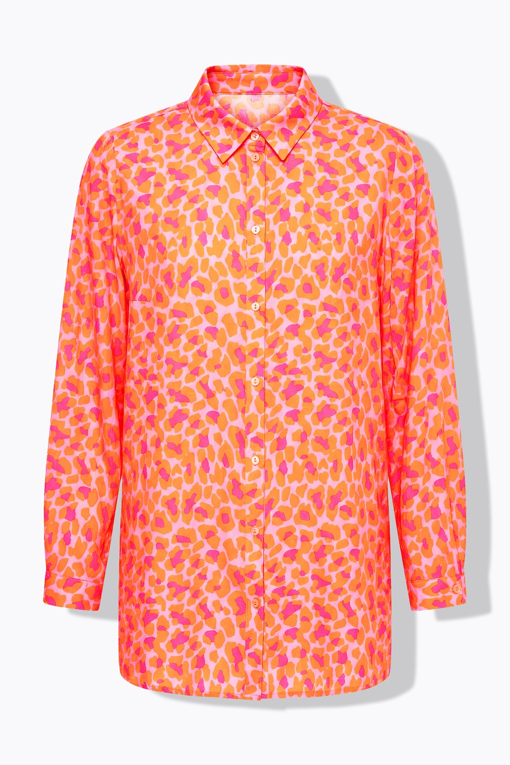 Stora storlekar Skjortblus i rak modell med leopardmönster, Dam, orange, storlek: 50/52, Viskos, Studio Untold