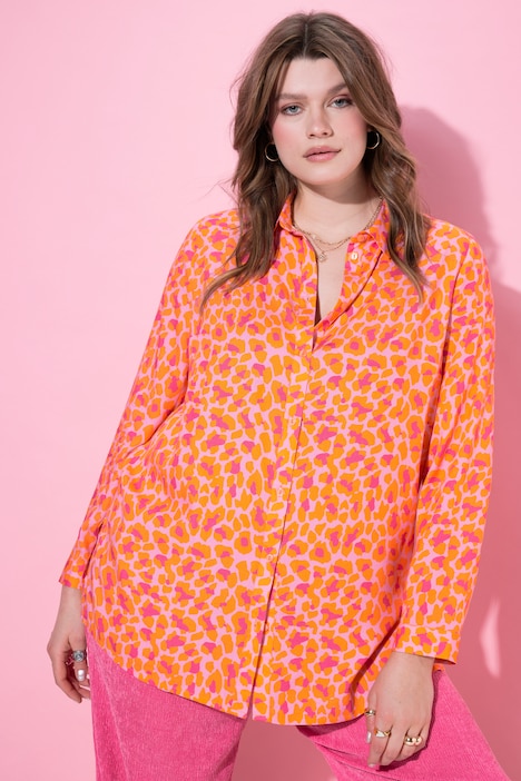 Skjortebluse med lige form og leopardmønster