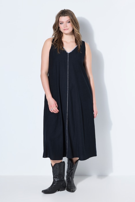 Maxikleid, A-Line, Einfassungen, ärmellos