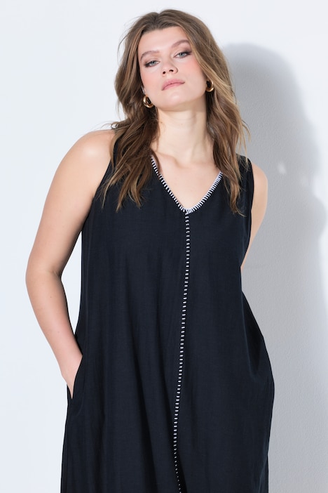 Maxikleid, A-Line, Einfassungen, ärmellos