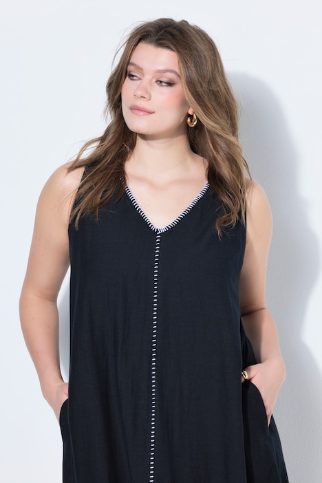 Maxikleid, A-Line, Einfassungen, ärmellos