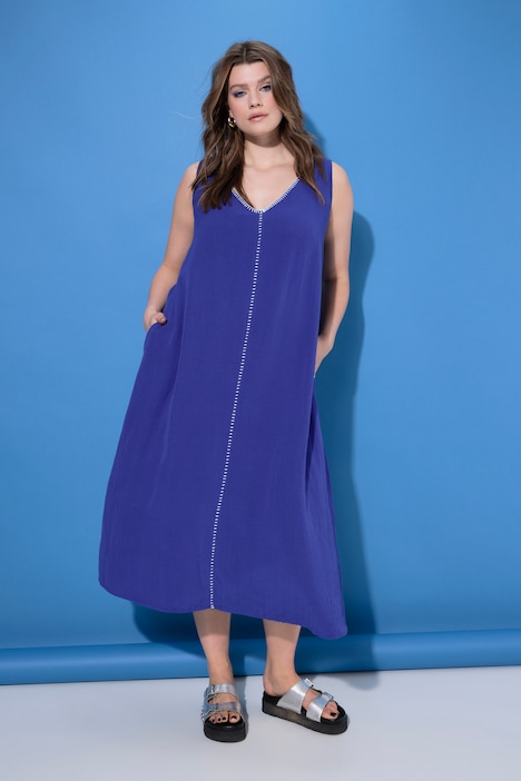 Maxikleid, A-Line, Einfassungen, ärmellos