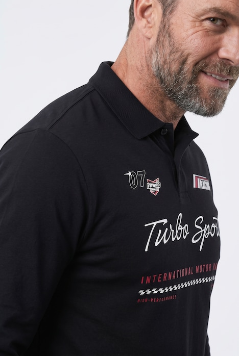 Poloshirt met lange mouwen, buik-fit, borstprint, tot 8XL