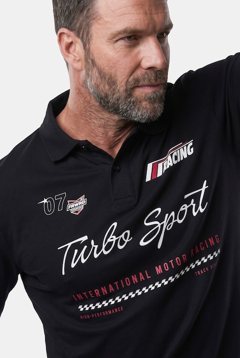 Poloshirt met lange mouwen, buik-fit, borstprint, tot 8XL