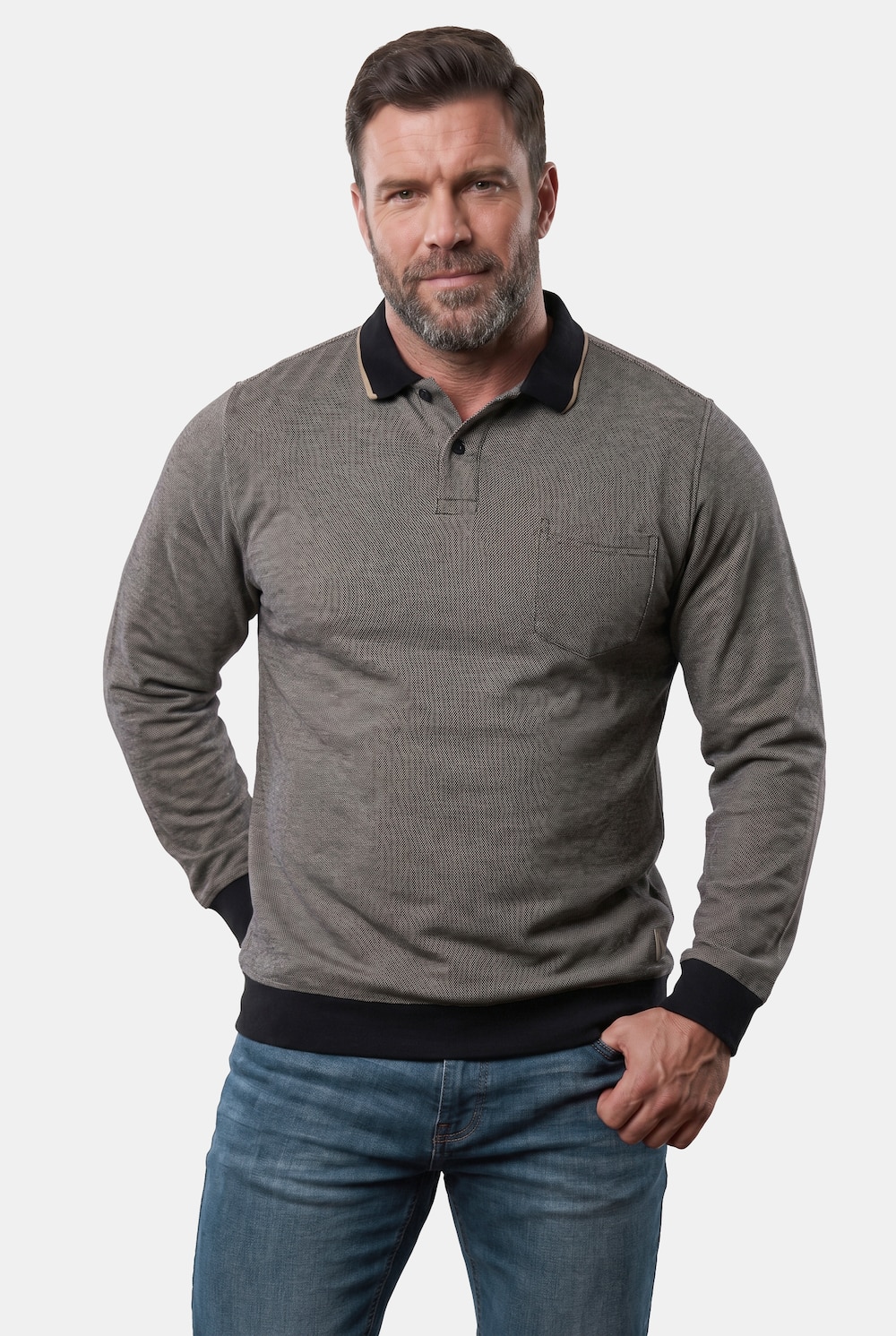 Men+ Langarmpoloshirt, Bauchfit, Piquee, Kontraste, bis 8 XL