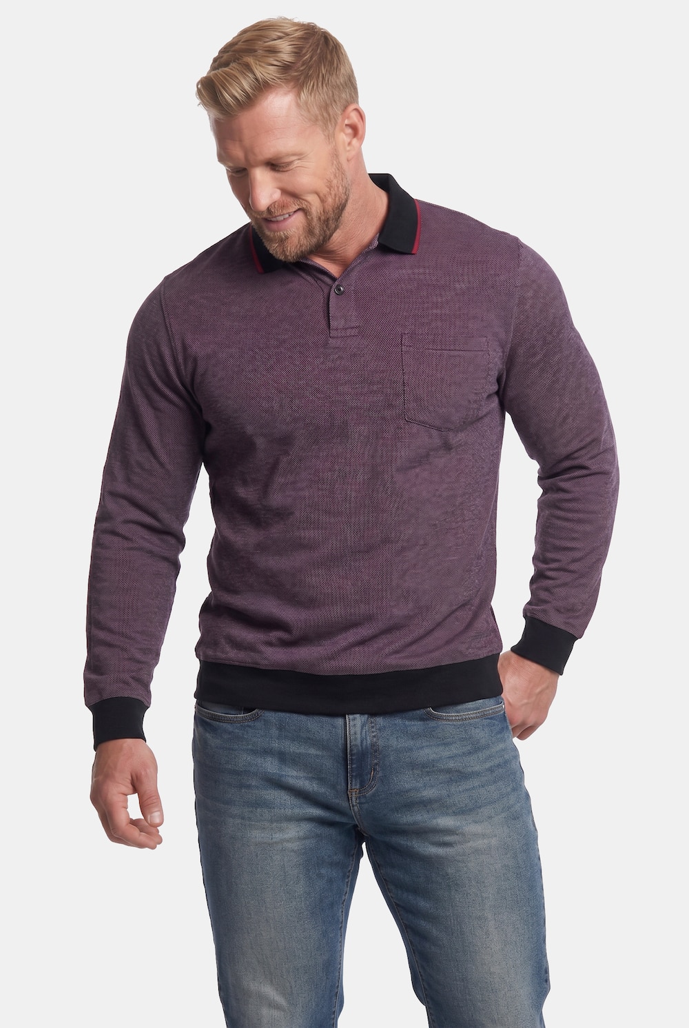 Men+ Langarmpoloshirt, Bauchfit, Piquee, Kontraste, bis 8 XL