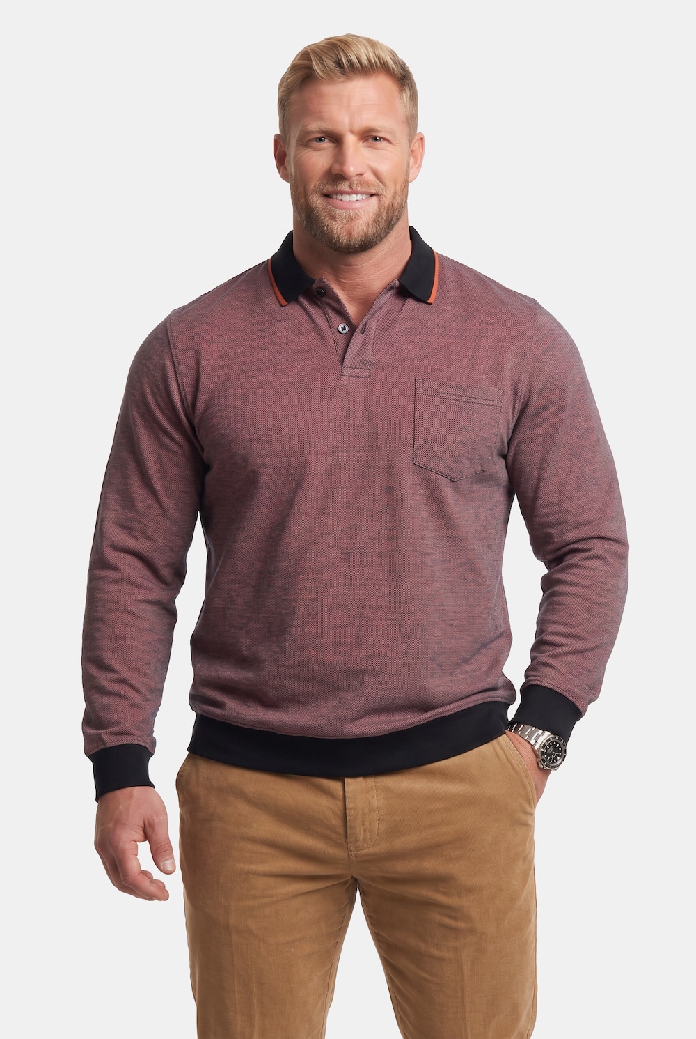 Men+ Langarmpoloshirt, Bauchfit, Piquee, Kontraste, bis 8 XL