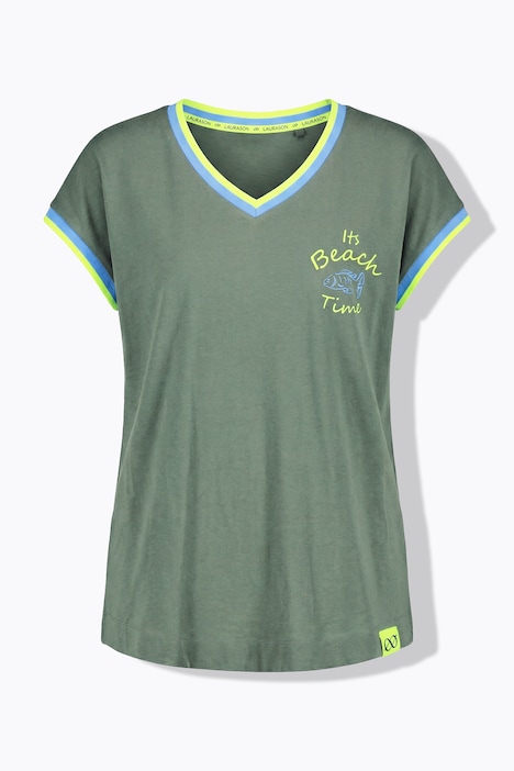 T-Shirt, 1/2 Arm, V-Ausschnitt, Platzierter Print, OEKO-TEX