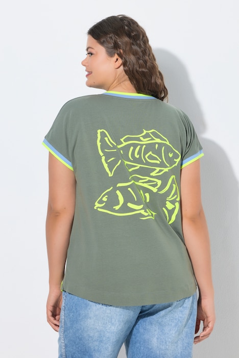 T-Shirt, 1/2 Arm, V-Ausschnitt, Platzierter Print, OEKO-TEX
