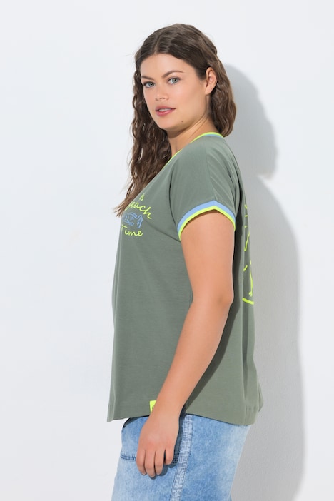 T-Shirt, 1/2 Arm, V-Ausschnitt, Platzierter Print, OEKO-TEX