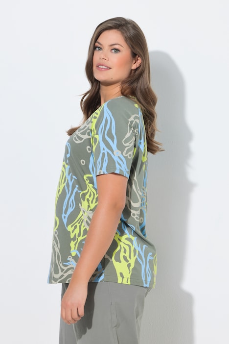 T-Shirt, 1/2 Arm, V-Ausschnitt, Allover-Print, OEKO-TEX MIG