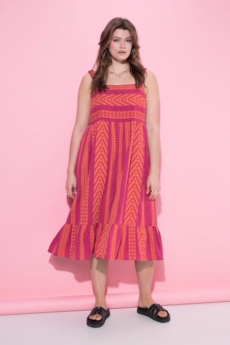 Maximekko, A-linjainen, jacquard-kuvio, joustavat olkaimet