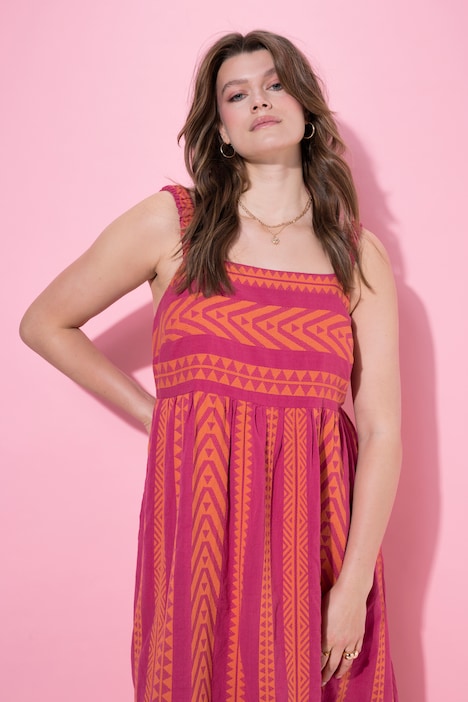 Maximekko, A-linjainen, jacquard-kuvio, joustavat olkaimet